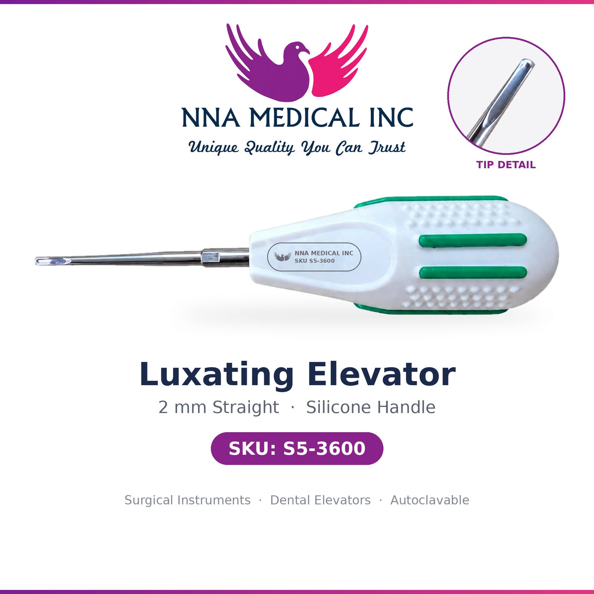 Luxating Elevator – 2MM Straight Silicone Handle