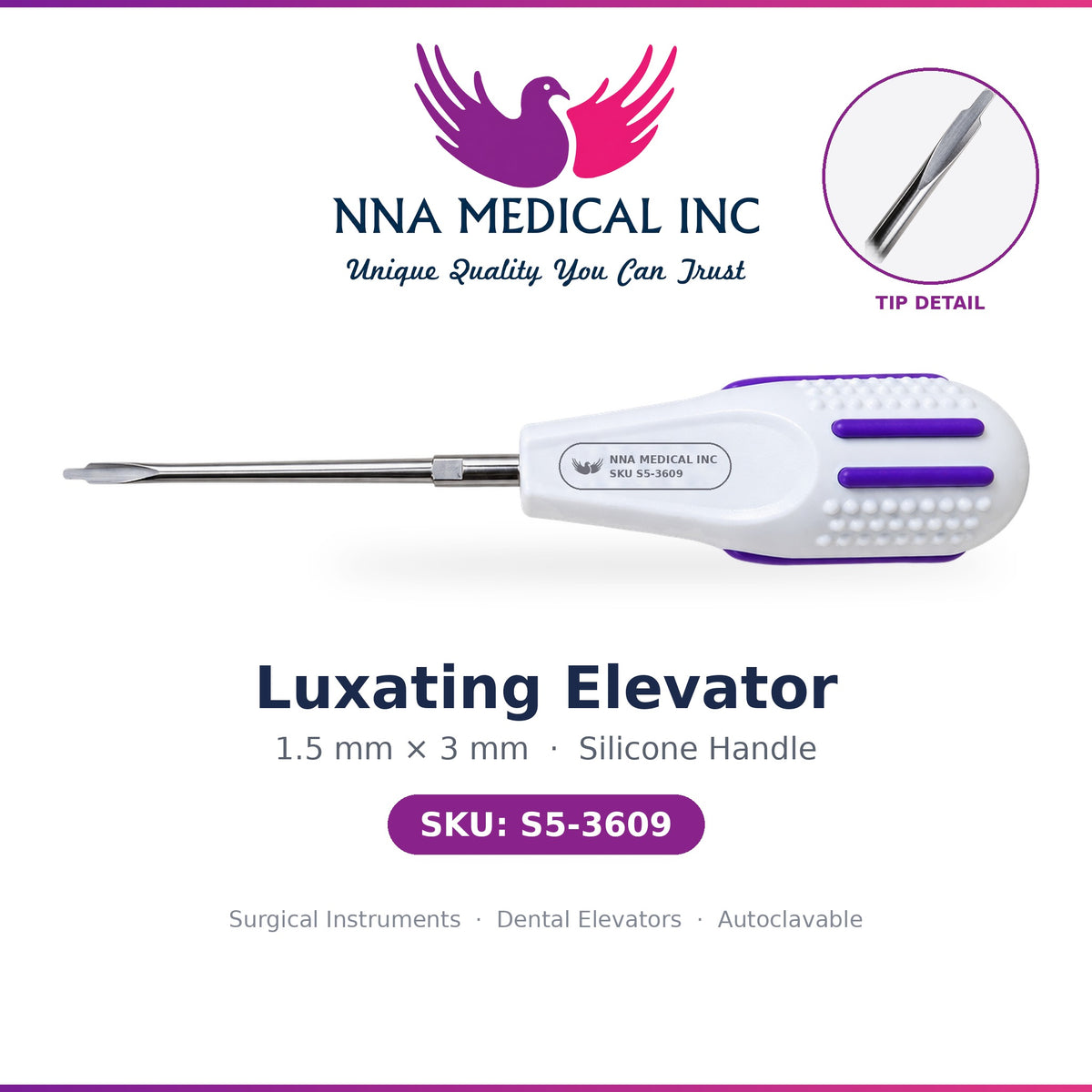 Luxating Elevator – 1.5 mm × 3 mm Silicone Handle