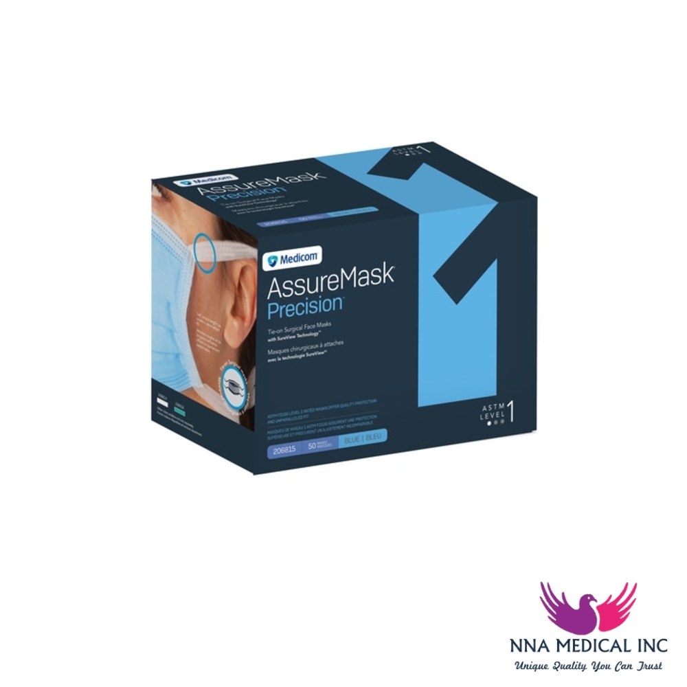 AssureMask Precision Surgical Tie-on Masks with SureView Technology, L2 – Blue