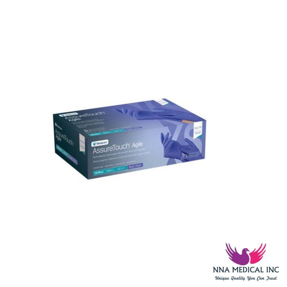 AssureTouch Agile Nitrile Medical Examination Gloves, Textured Fingertips, Chemo-tested, Blue