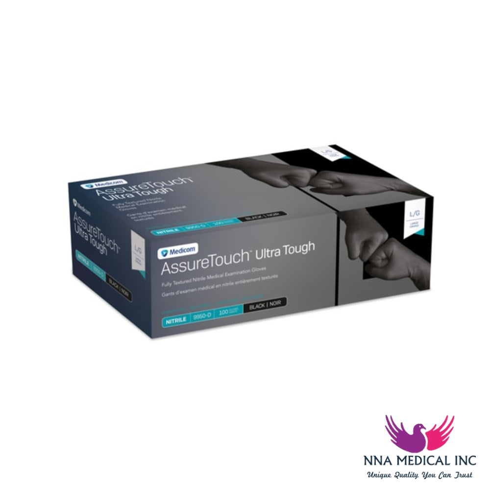 AssureTouch Ultra Tough Nitrile Medical Examination Gloves, Fully Textured, Tear Resistant, Black