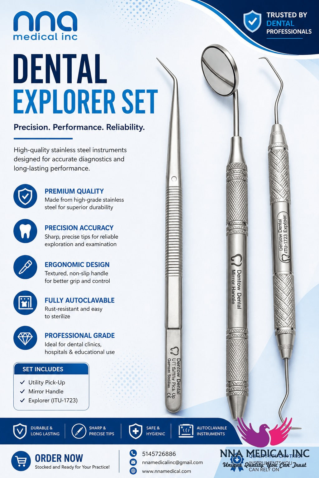 NNA MEDICAL - Dental Exam Basic Kit 3 pcs