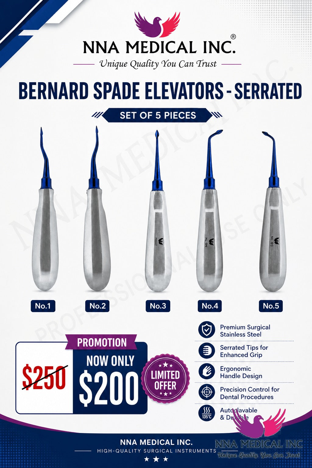 NNA MEDICAL - Bernard Spade Elevators – Serrated