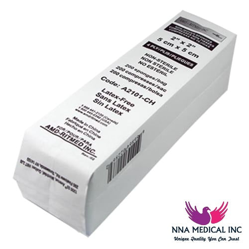 NNA MEDICAL - Non-Sterile Gauze Sponges – 4 Ply (200/Bag)