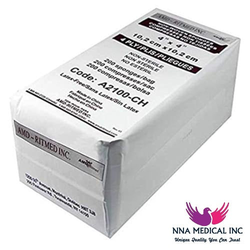NNA MEDICAL - Non-Sterile Gauze Sponges – 4 Ply (200/Bag)