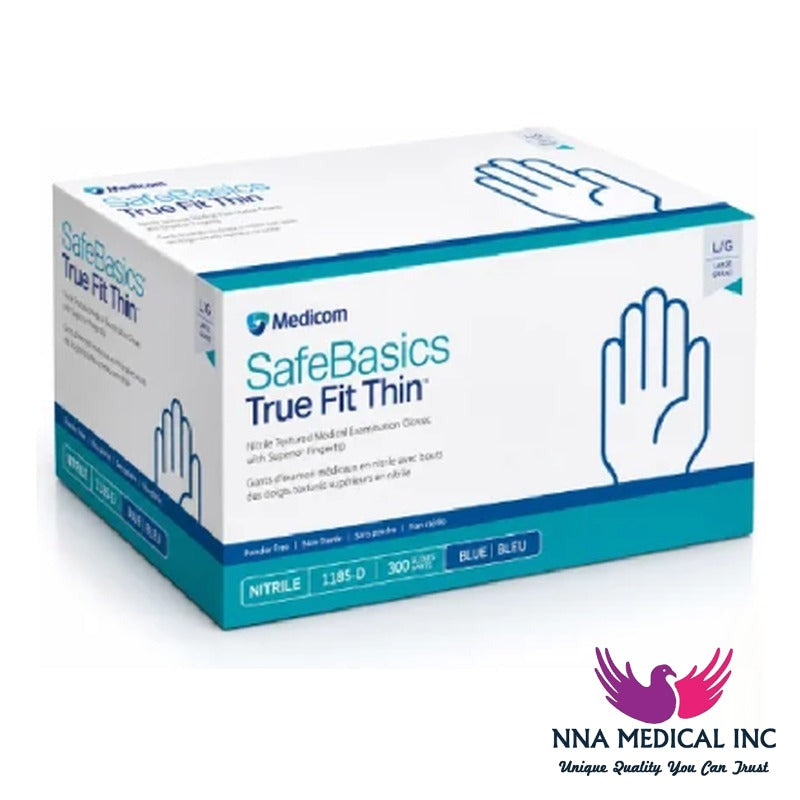 NNA MEDICAL - Medicom SafeBasics True Fit Thin Nitrile Gloves – Blue (300/Box)