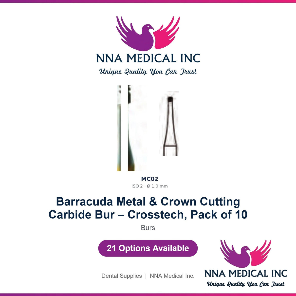 NNA MEDICAL - Barracuda Metal & Crown Cutting Carbide Bur – Crosstech, Pack of 10