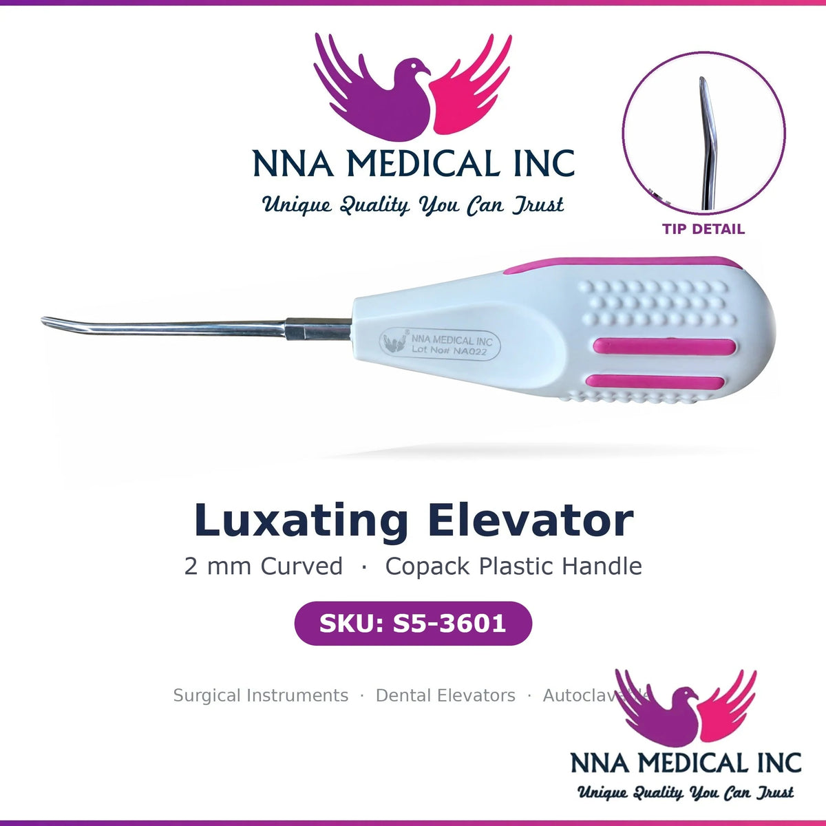 NNA MEDICAL | Luxating Elevator – 2MM Dental Luxating Elevator Curved