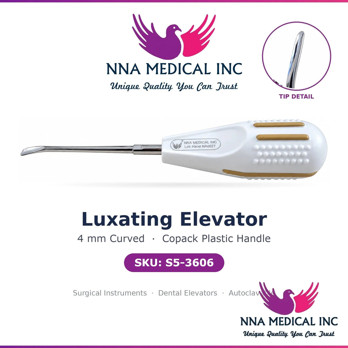 NNA MEDICAL | Luxating Elevator – 4MM Curved Copack Plastic Handle