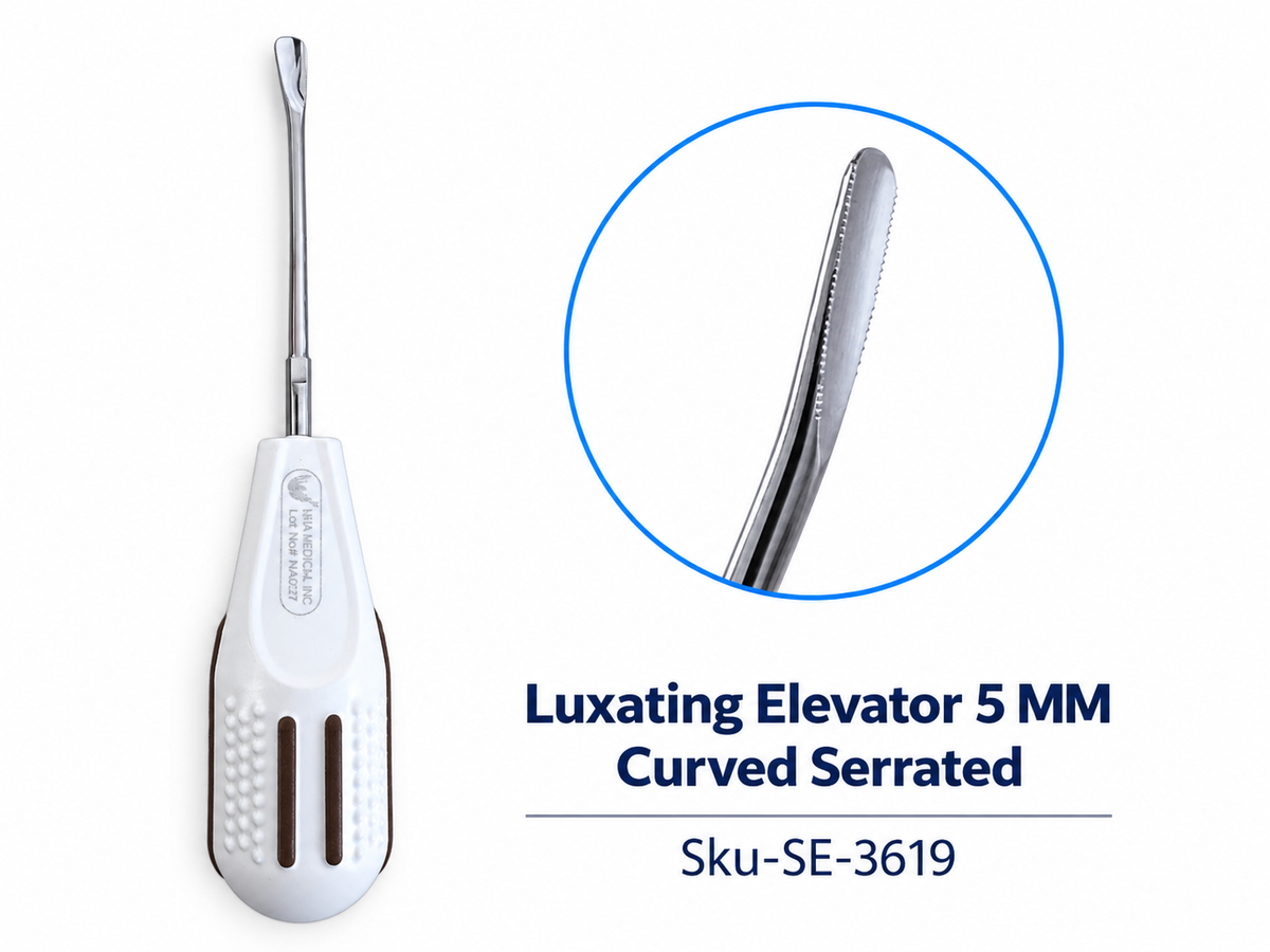 Luxating Elevator – 5 MM Curved Serrated Copack Plastic Handle