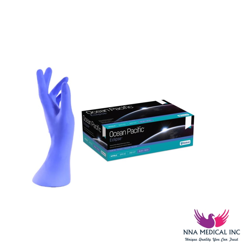 Ocean Pacific Eclipse Nitrile Medical Examination Gloves, Textured, Blue