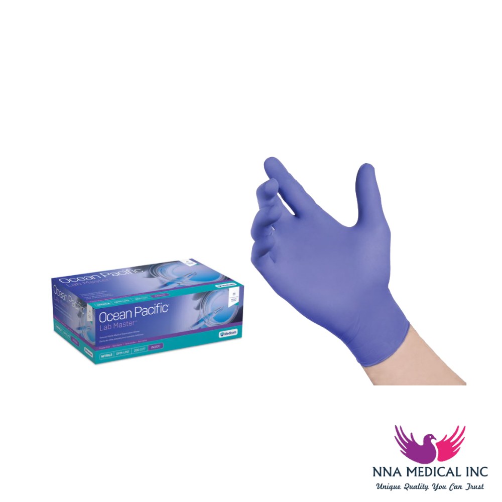 Ocean Pacific Lab Master Nitrile Medical Examination Gloves, Textured Fingertips, Chemo Rated, No Accelerators, Blue