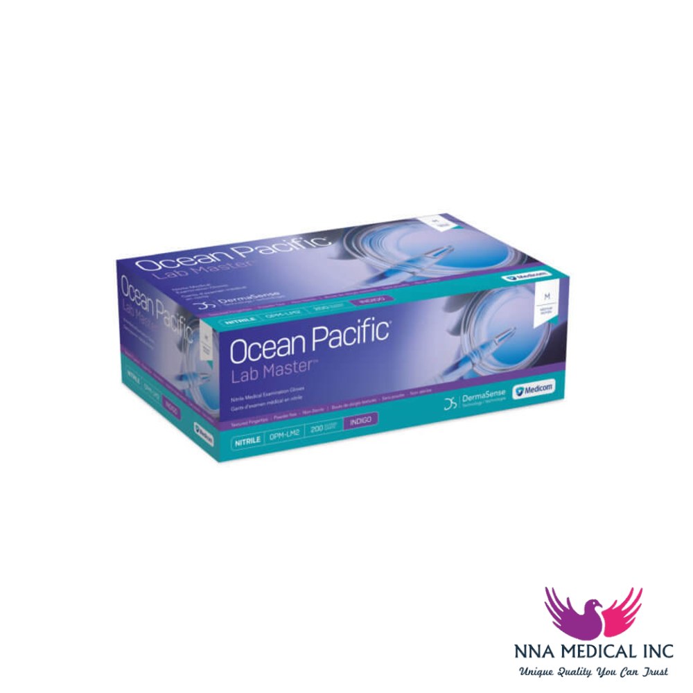 Ocean Pacific Lab Master Nitrile Medical Examination Gloves, Textured Fingertips, Chemo Rated, No Accelerators, Blue – image 2