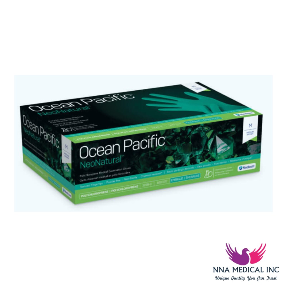 Ocean Pacific NeoNatural Lite Polychloroprene Medical Examination Gloves, Textured Fingertips, Chemo-tested, Turquoise