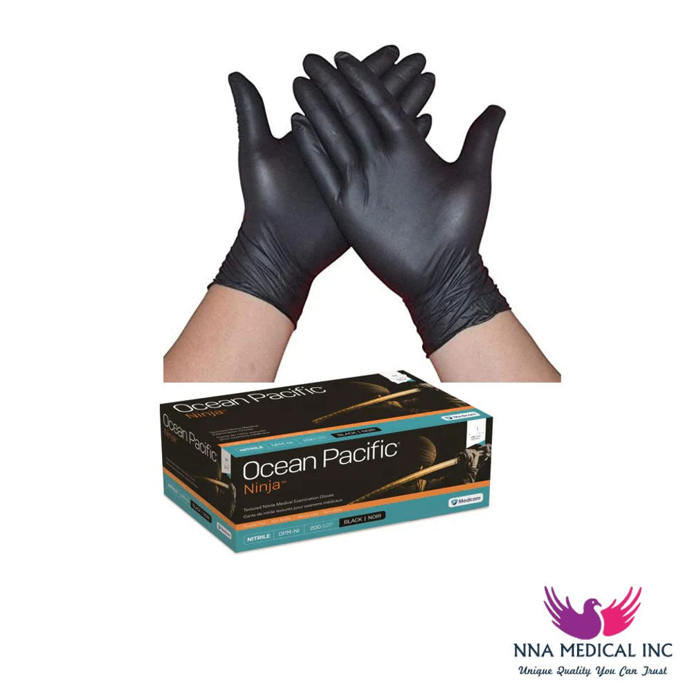 Ocean Pacific Ninja Nitrile Medical Examination Gloves, Fully Textured, Chemo-tested, Fentanyl Safe, Black – image 2