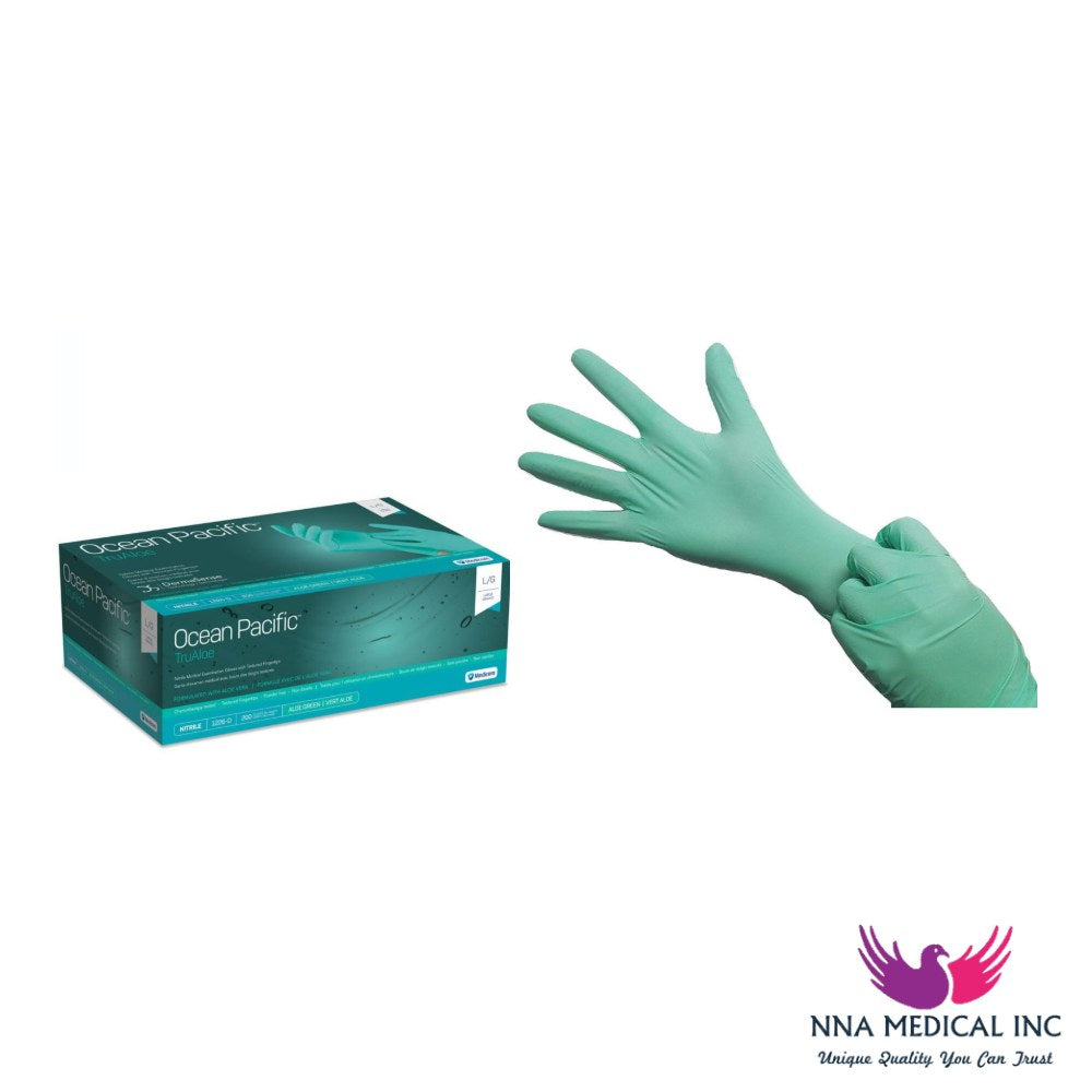 Ocean Pacific TruAloe Nitrile Medical Examination Gloves, Aloe Formulated, Textured, Chemo-tested, Green – image 2