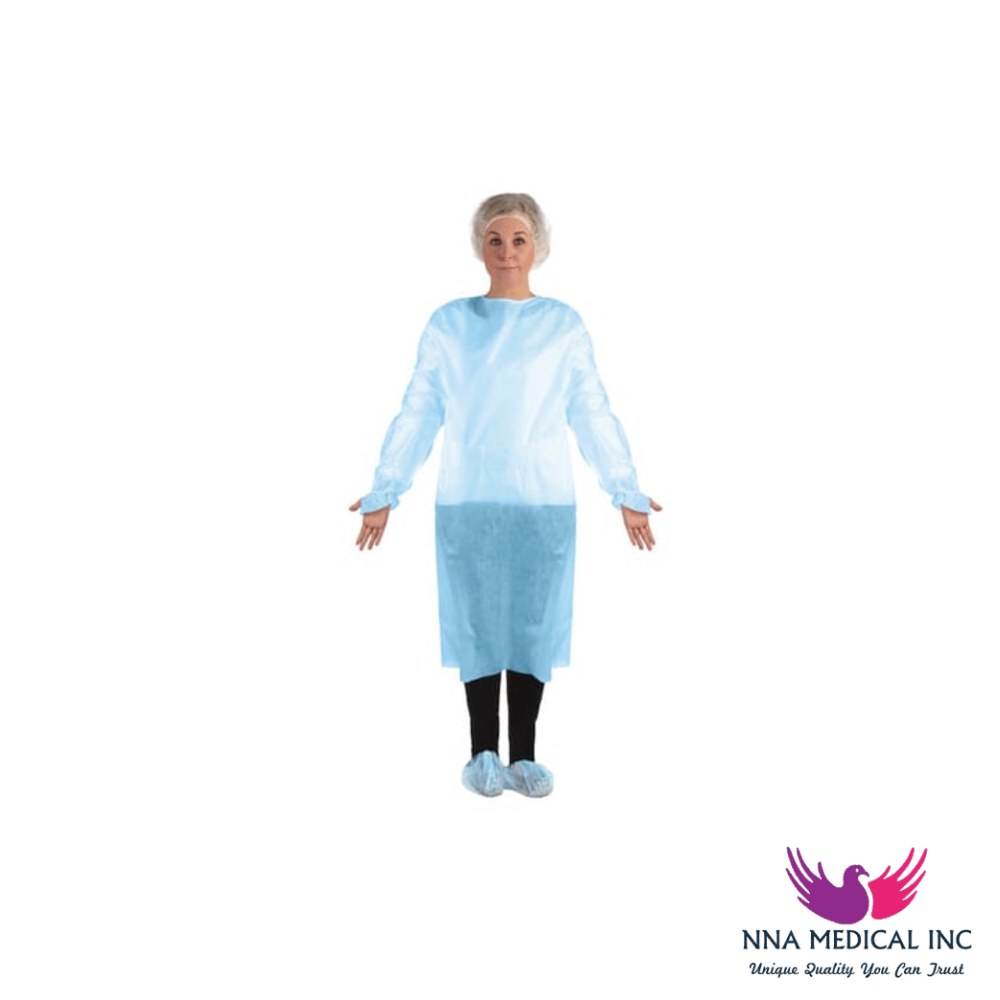 Ritmed Isolation Gowns, Polyethylene, OTH, Thumbloop, Open Back, Blue