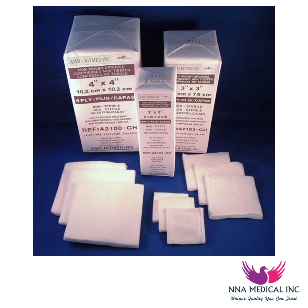 SafeBasics General Purpose Non-woven Gauze Sponges, 4-ply