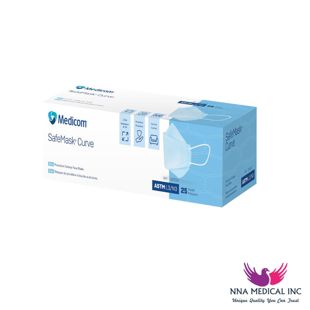 SafeMask Curve Procedure Earloop Masks, 3D Contoured Fit, L3