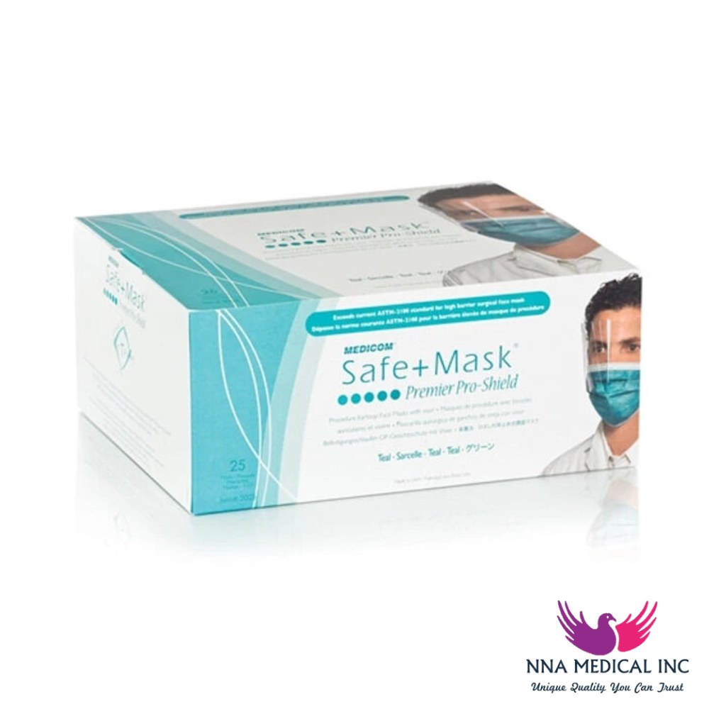 SafeMask Premier Elite ProShield Procedure Earloop Masks with Visor, L3 – Pink