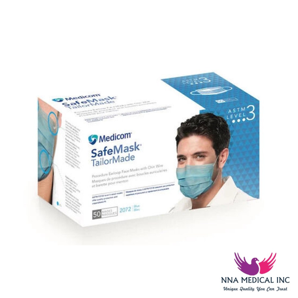 SafeMask TailorMade Procedure Earloop Masks, Adjustable Chin, L3 – Blue