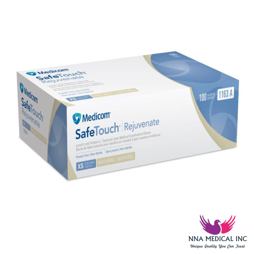 SafeTouch Rejuvenate Latex Medical Examination Gloves, Lanolin & Vitamin E Infused, Textured, Natural – image 2