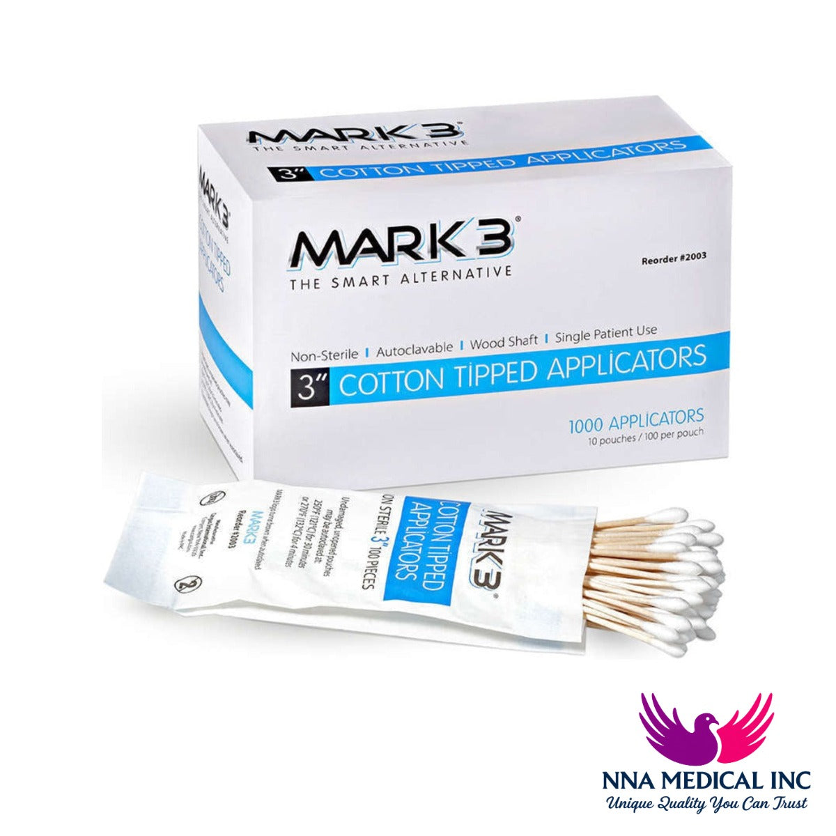 Cotton Tipped Applicators 1000/bx - MARK3 - NNA Medical